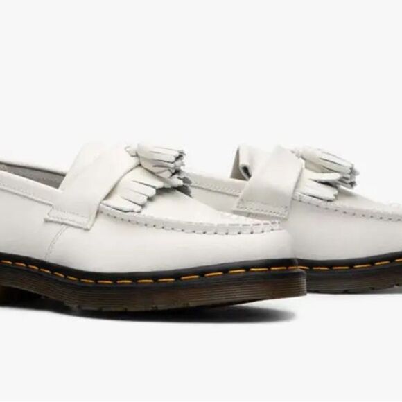 Dr Martens Docs Adrian Yellow Stitch Leather Tassel Loafers White - Picture 3 of 4